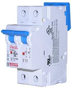 Small circuit breaker used for DC solar wiring protection.